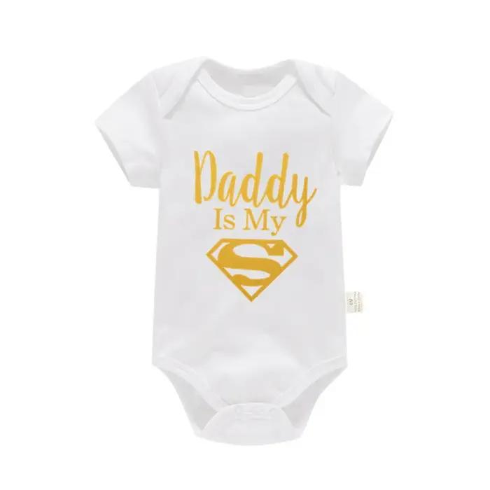 Barboteuse à manches courtes pour bébés garçons et filles, 100% coton, imprimé de lettres drôles, I