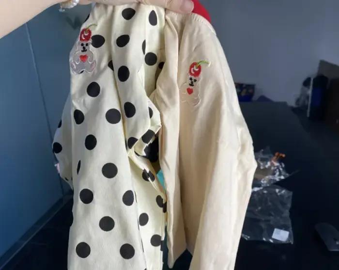 T-shirt d'été pour enfants, mignon, ondulé, à pois, petit ours brodé, vêtements pour enfants