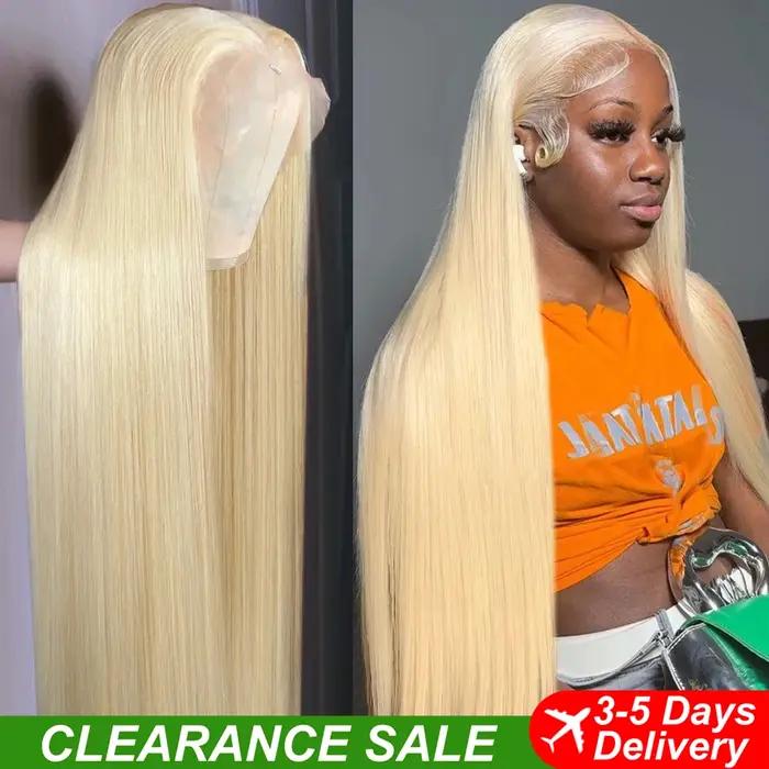 613 Blonde 13x6 HD dentelle avant perruques de cheveux humains 38 "hute colorée droite 13x4 HD Trans
