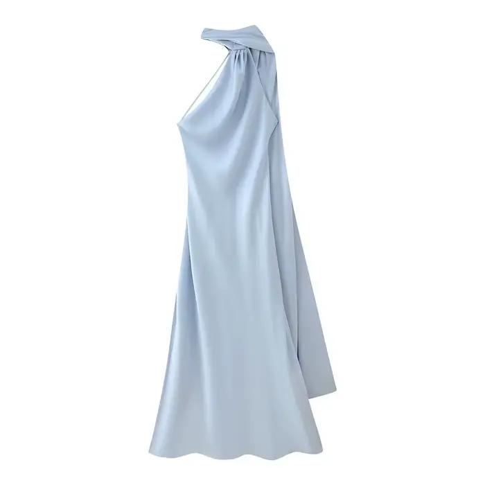 VEITCHE – robe longue en Satin de soie douce pour femmes, élégante, col licou, dos nu, sans manches,