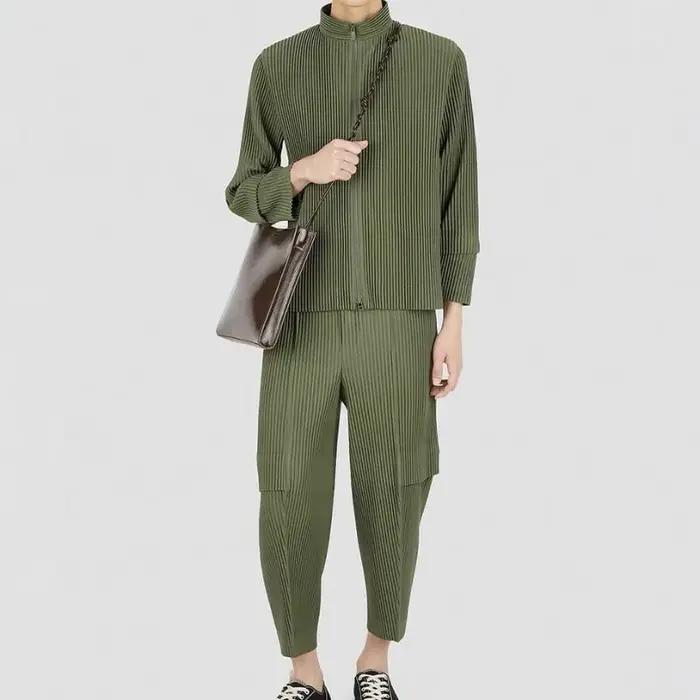 Miyake – veste plissée pour hommes, garde-robe, veste décontractée, ample, manches longues, fermetur