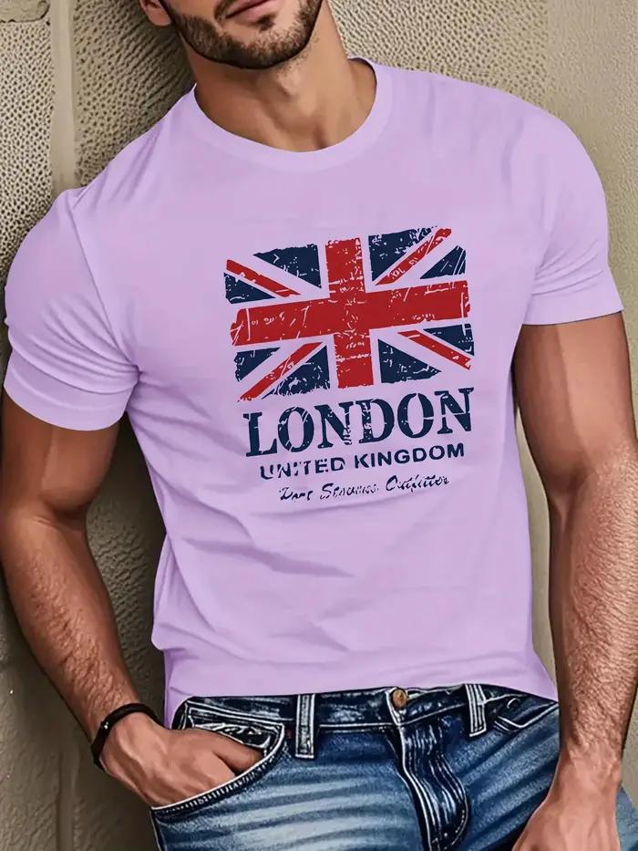 T-shirt à manches courtes pour hommes, 100% pur coton, imprimé drapeau britannique et monuments de L