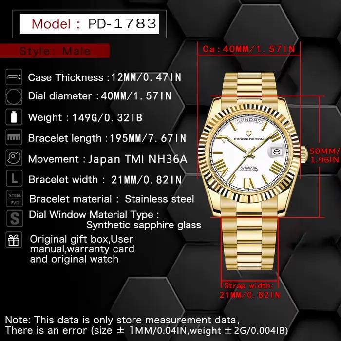 Montres pour hommes PAGANI DESIGN DD40 Or Blanc Luxe Automatique TMI NH36A Date Jour Mécanique Nouve