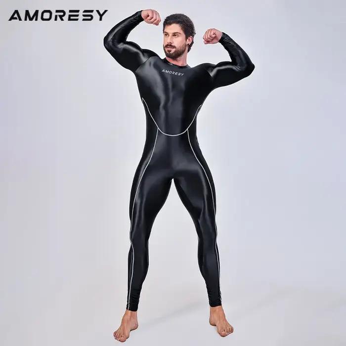 AMORESY-Combinaison de batterie lisse pour homme, combinaison de course à pied, catsuit de fitness,