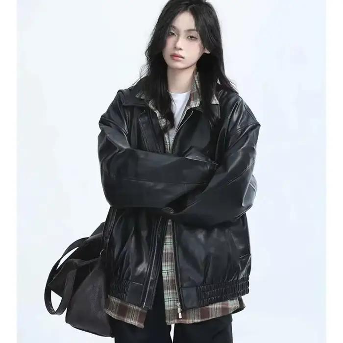 Veste rétro en Faux cuir pour femmes, mode printemps-automne, fermeture éclair, manteau en cuir à ma