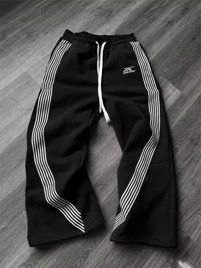 Pantalon ample à jambes droites pour hommes et femmes, décontracté, rayé, tendance, marque de rue, H