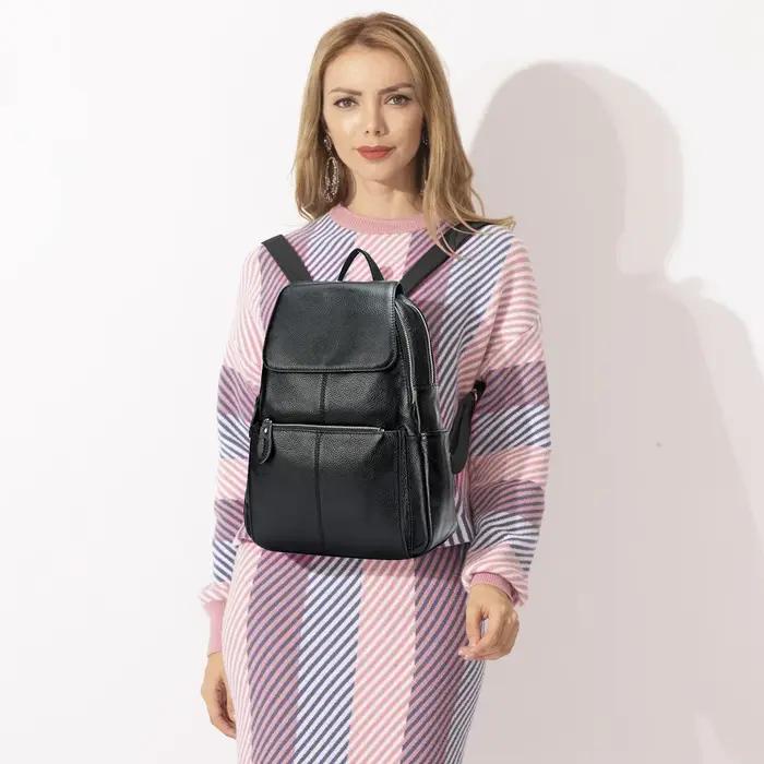 Zency en cuir véritable femmes sac à dos de haute qualité grande capacité sac de voyage sac à dos ca