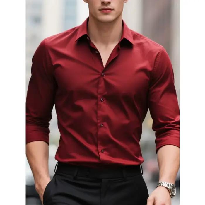 2025 chemise pour hommes flambant neuf couleur unie à manches longues intelligent décontracté quatre