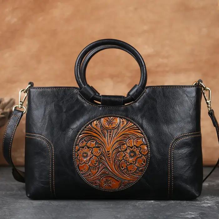 Sac à main rétro en cuir PU pour femme, gaufré, grande capacité, sac messager initié, marron, noir,