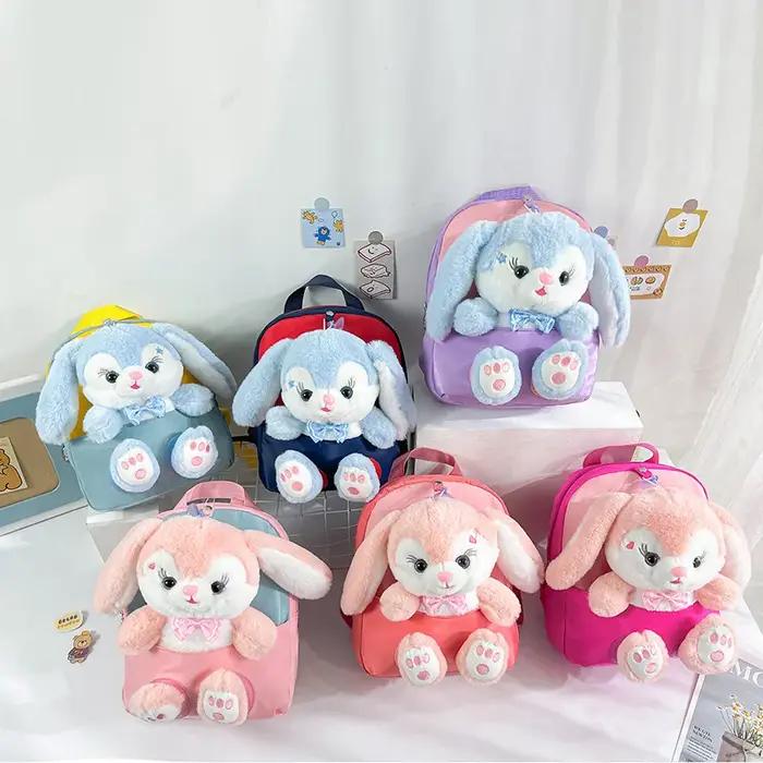 Sac à dos lapin en peluche 3D pour garçons et filles, cartable mignon avec nœud papillon, sacs d'éco