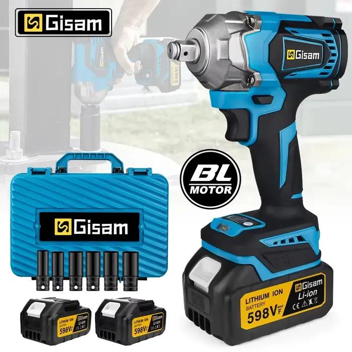 Gismis 1200NM clé à chocs électrique sans brosse clé Rechargeable 1/2 "pneus de voiture outils élect