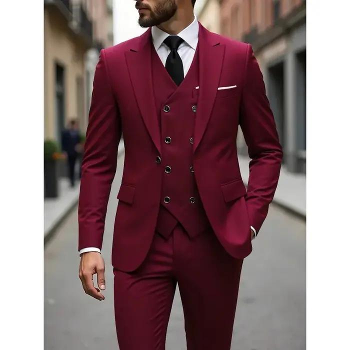 Costume homme à simple boutonnage, ensemble 3 pièces, tenue formelle, toutes saisons, Traje American