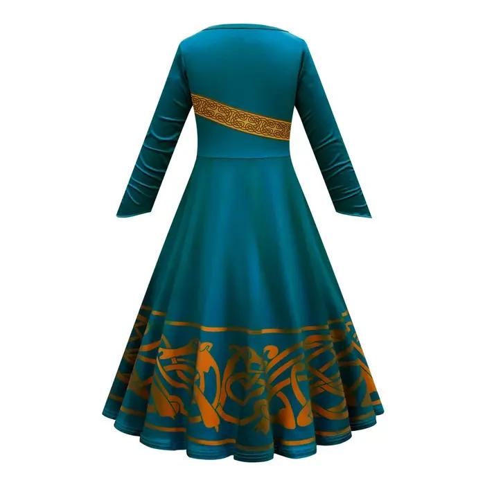 Robe de cosplay princesse Merida pour filles - Costume 3D manches longues, fête d'anniversaire