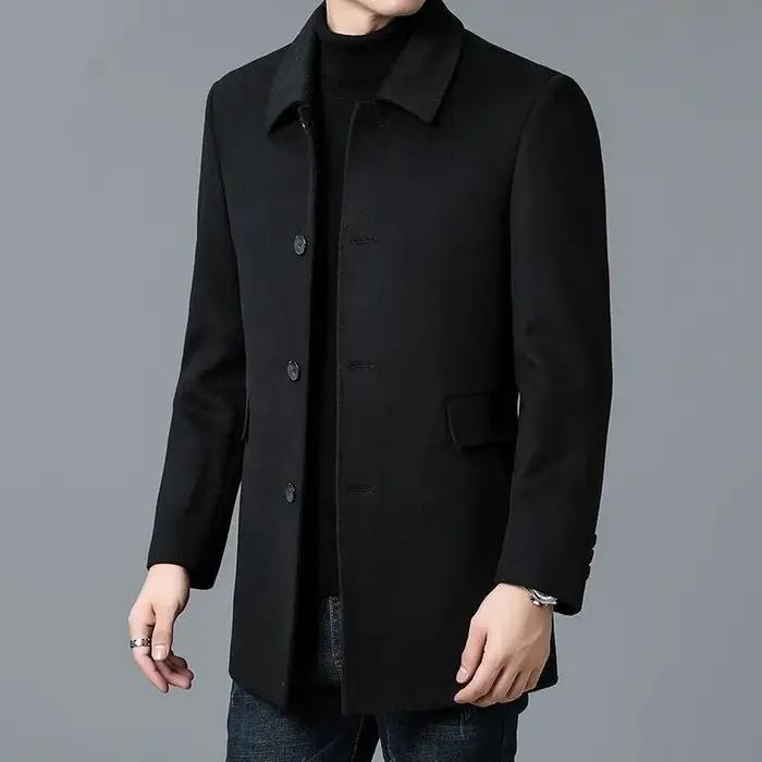 Veste homme printemps-automne, simple, couleur unie, simple boutonnage, manteau professionnel mi-lon