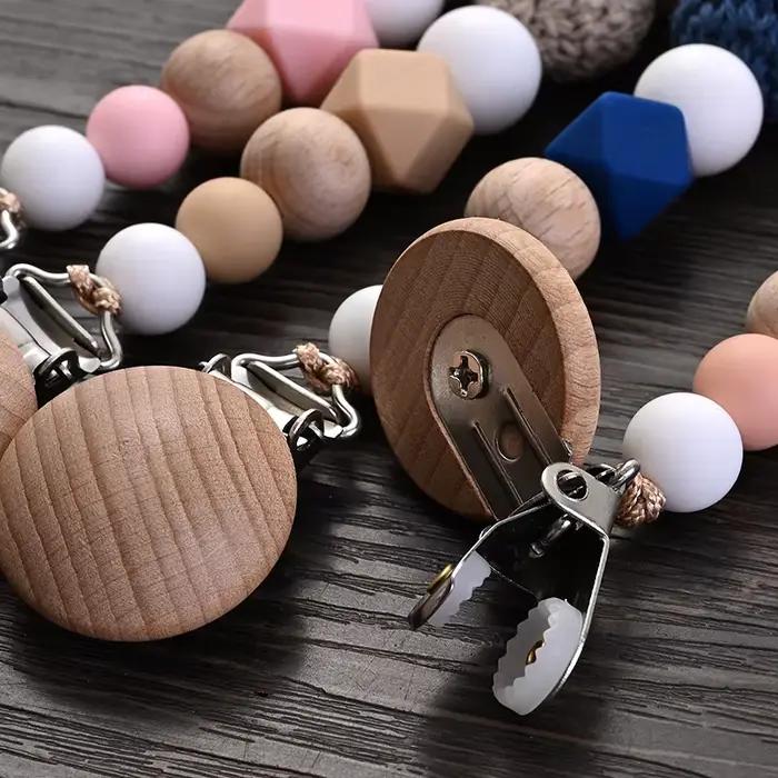 Clip de sucette en bois pour bébé, Crochet en bois, lapin, chaîne de sucette pour la dentition, joue