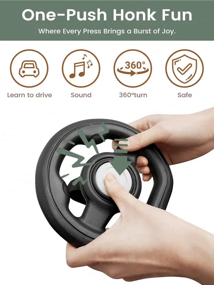 Volant de poussette avec klaxon amusant et rotation à 360 degrés pour calmer les enfants agités conception à fixation facile pour sorties quotidiennes et occasions spéciales