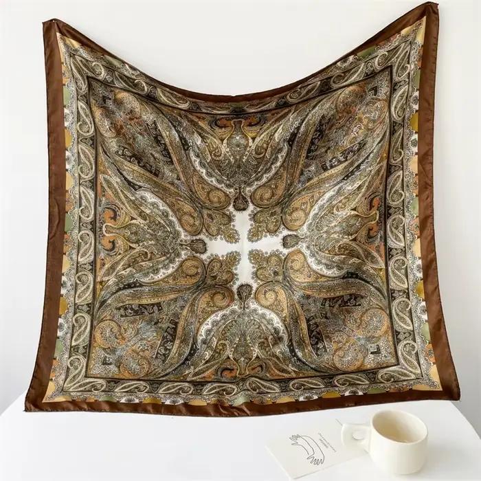 Foulard carré en Satin de soie pour femmes, Foulard de plage, Bandana pour dames, bandeau pour cheve