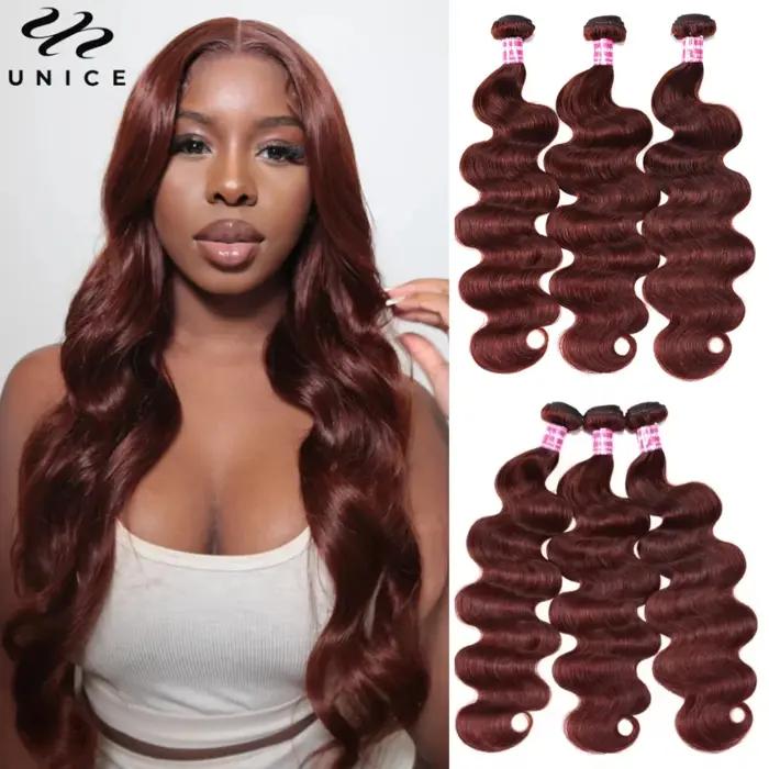 Mèches naturelles Body Wave-UNice Hair, cheveux humains, brun plonger âtre 33B, 3/4 cheveux humains,