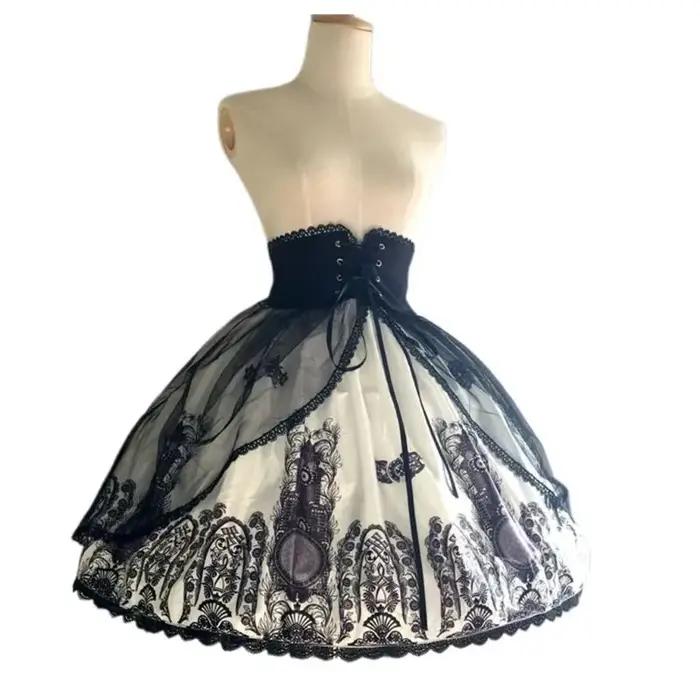 Femmes filles Lolita creux feuille de Lotus dentelle Cage à oiseaux os de poisson jupe Cosplay robe