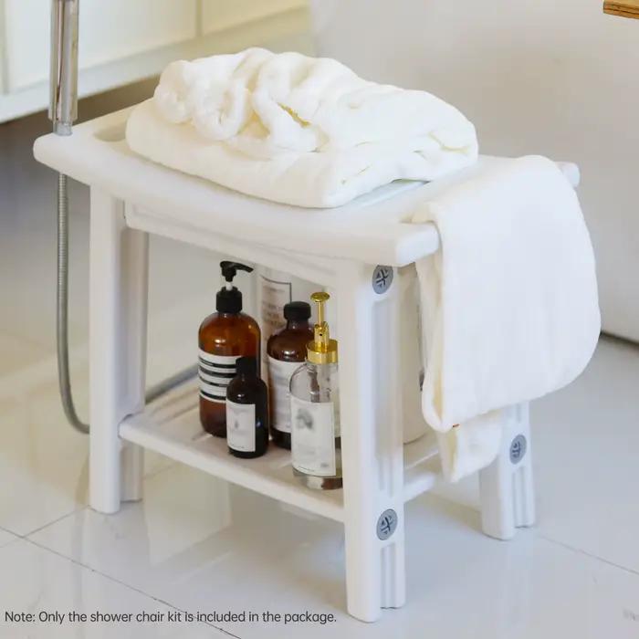Banc de douche durable avec rangement à deux niveaux et coussinets antidérapants pour femmes et hommes occasions quotidiennes et cadeaux