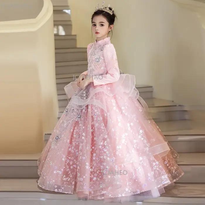 Robe de princesse rose élégante pour filles, idéale pour anniversaire, spectacle, concours, demoisel
