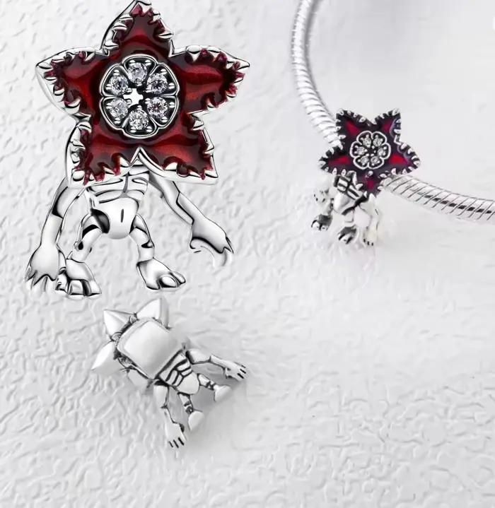 Bracelet à breloques Fleur Monstre Rouge en Argent 925, Réglable, Hypoallergénique, Tendance 2026, B