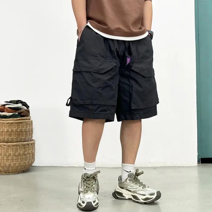 Short Cargo délavé de Style japonais pour hommes, Streetwear Vintage, Baggy, grandes poches, surdime