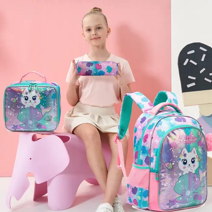 Sac à dos pour fille avec sac à déjeuner et trousse à crayons 3 pièces sacs d'école pour filles pour