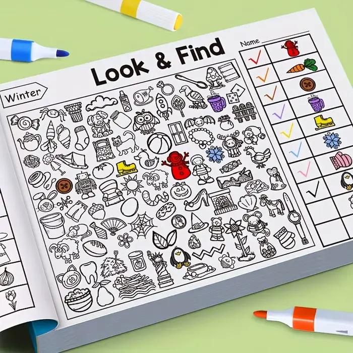 Livre interactif d'objets et de coloriage cachés pour-éducation avec des activités de recherche, d'a
