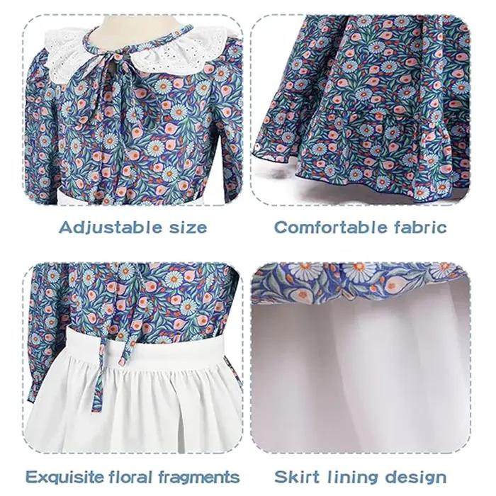 Costume de fête de carnaval pour filles, robe de princesse à fleurs pour enfants, robe pionnière des