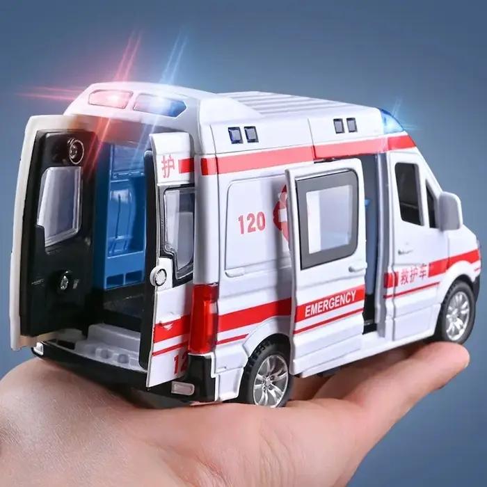 1:32 Mini voiture Diecast Ambulance camion de pompier modèle de voiture de police son et lumière véh