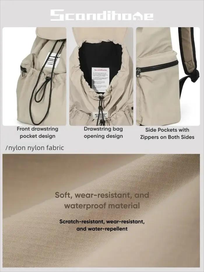Grand sac à dos imperméable en nylon avec cordon de serrage pour hommes et femmes, compartiment pour