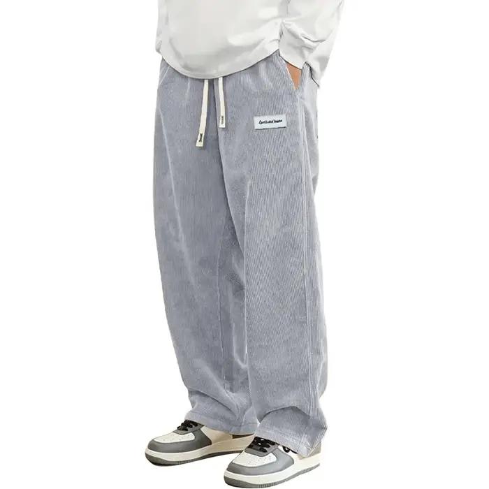 Pantalon décontracté en velours côtelé pour homme, coupe ample, droit, survêtement, taille élastique