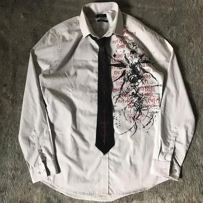 Y2K Style gothique manches longues chemise Affliction Harajuku rétro col en v chemise hommes crâne é
