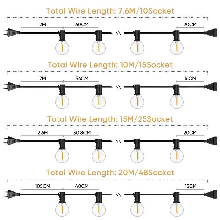 Guirlande lumineuse G40 incassable 220V 110V LED pour extérieur, étanche, connectable, décoration fe
