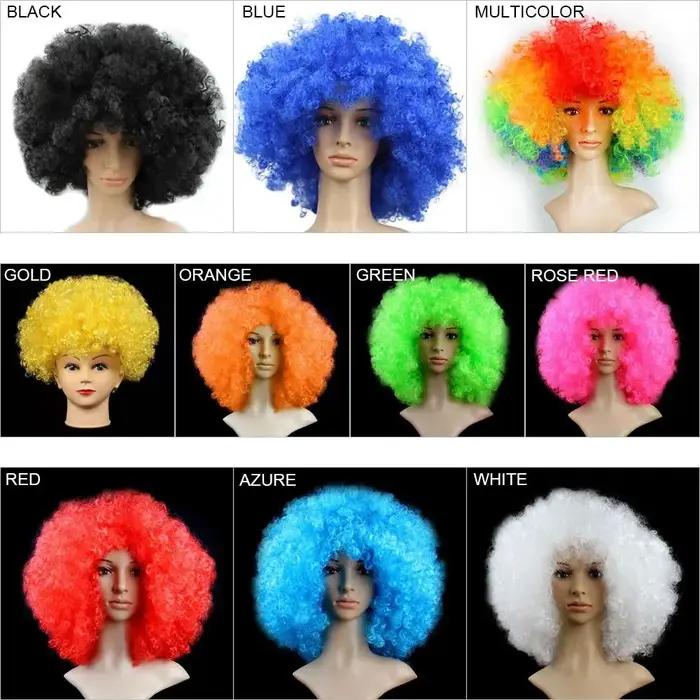 Unisexe adulte diverses couleurs arc-en-ciel cirque bouclés noir Afro bouclés perruque adulte déguis