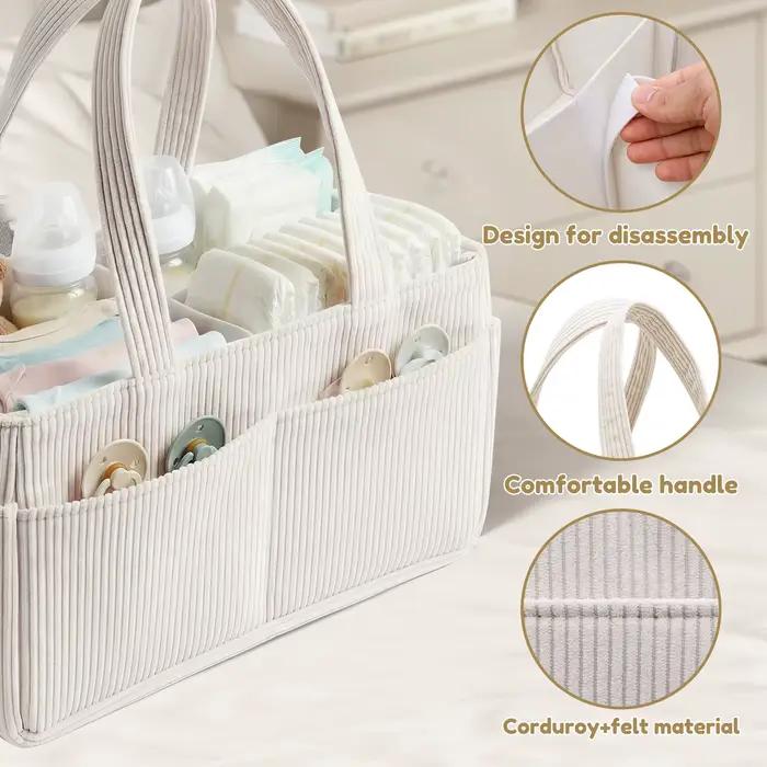 Organisateur de couches pour bébé en velours côtelé, panier de rangement pliable multi-poches avec p