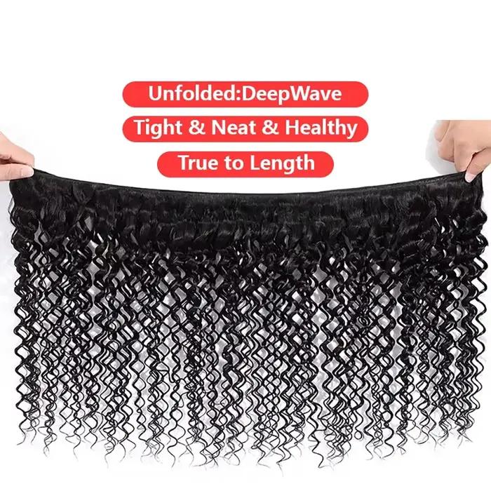 Tissage en lot brésilien naturel Remy Deep Wave, 40 pouces, noir naturel, non traité, Extensions de