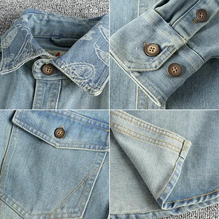 Manteau en denim rétro américain à manches longues pour hommes, revers, pur coton, lavé, vieux, mult
