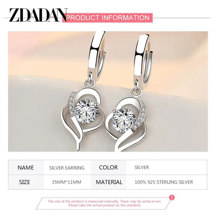 ZDADAN 925 en argent Sterling cristal Zircon boucle d'oreille pour les femmes bijoux de mode