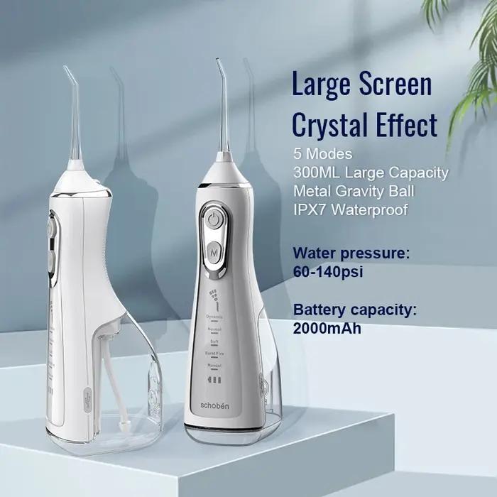 Irrigateur dentaire Portable, fil dentaire, Rechargeable par USB, 4 buses, Jet d'eau, réservoir d'ea