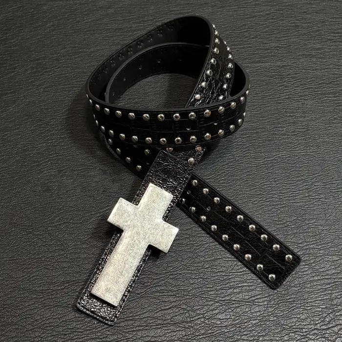 Ceinture Homme Style Harajuku Punk Cloutée à Croix, Motif Éclaté, Hip Hop Street Style, pour Fête Ro