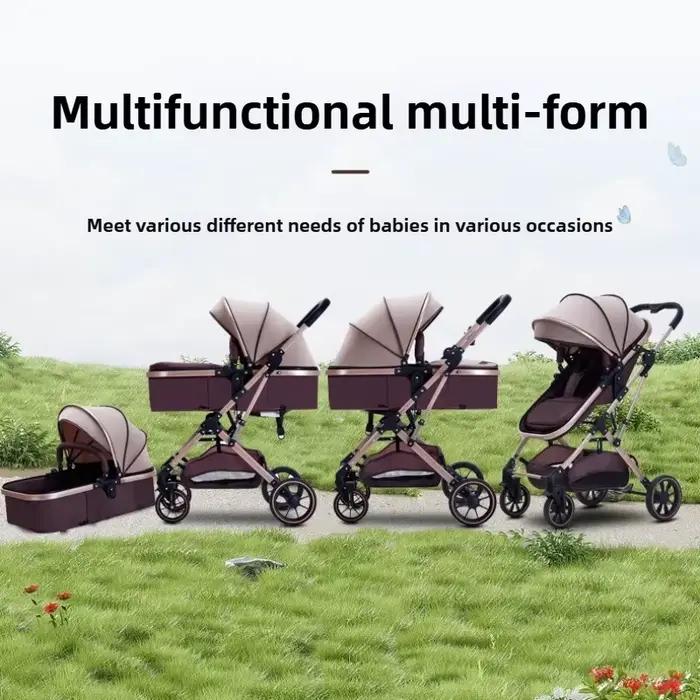 Poussette bébé 3 en 1 à grande vue avec siège auto pliable dossier réglable portable bidirectionnelle absorption des chocs pour sorties en famille occasions spéciales