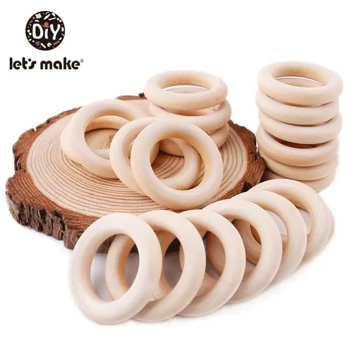 Let's Make-Anneaux de Dentition en Bois d'Érable Naturel pour Bébé, Sans Bpa, à Surface Lisse, Logo
