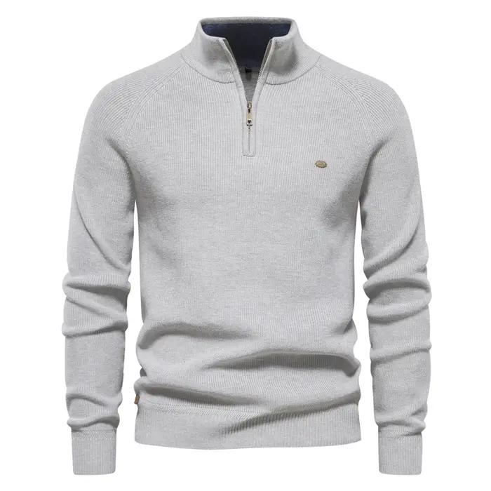 Cardigans en coton avec fermeture éclair pour hommes, pulls sociaux décontractés à la mode, col haut