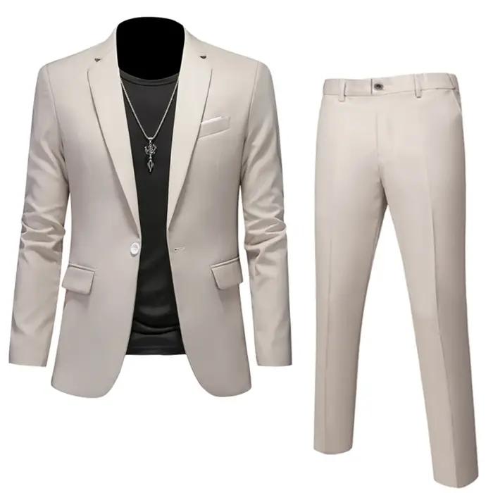 6XL-M (Blazer + pantalon) costumes d'affaires de haute qualité, couleur unie, coupe cintrée, 2 pièce