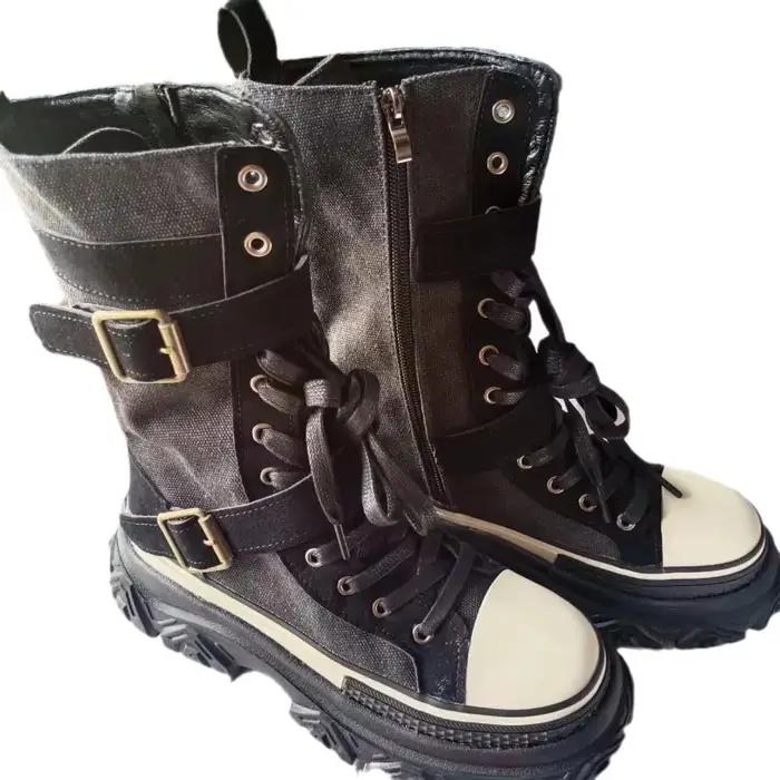 Rock Shoes – bottes de luxe à talons plats pour femme, chaussures de styliste, bout rond, mode autom