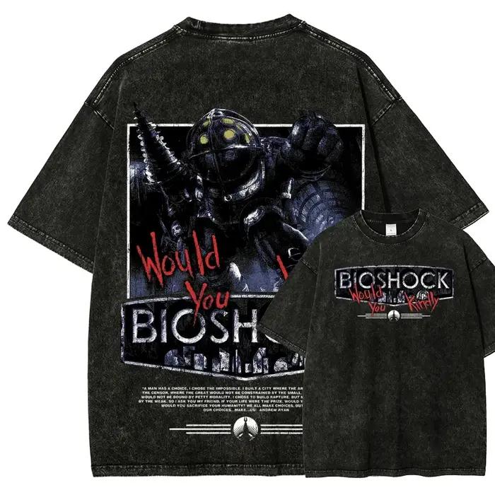 T-shirt imprimé graphique rétro classique de jeu de tir Bioshock, pour hommes et femmes, nouveau sty