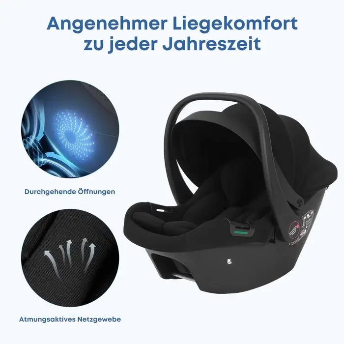 Siège auto pour bébé Babyvoyage noir avec base Isofix, protection solaire UPF45+, confortable, respi