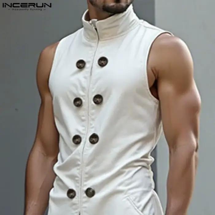 INCERUN hommes longs Style gilets couleur unie Double boutonnage décontracté hommes gilets haute rue